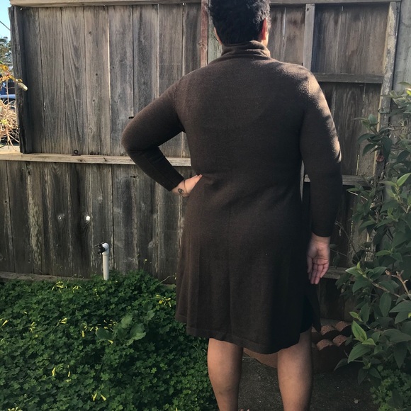 Mordenmiss XL Brown Turtleneck Sweater Textured Knit Dress Length - Picture 2 of 12